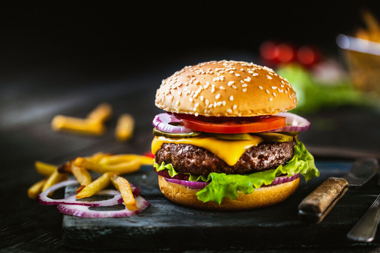 Delicious homemade hamburger and french fries (Photo) Credit da-kuk (iStock)